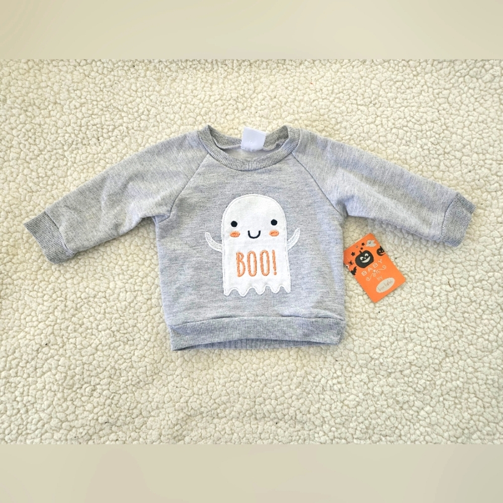 Baby by bon bebe kids‎ baby "boo" ghost sweatshirt grey and white size 3-6mos